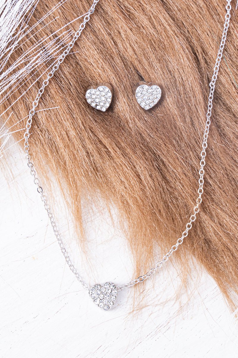 Crystal Avenue Juliet Crystal Silvertone Heart Necklace and Earring Set - Wholesale Accessory Market