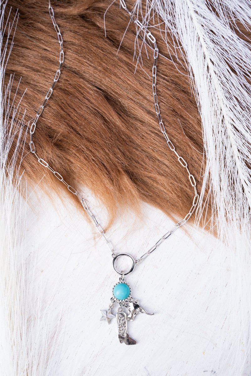 Crystal Avenue Dakota Way Turquoise Silvertone Necklace - Wholesale Accessory Market