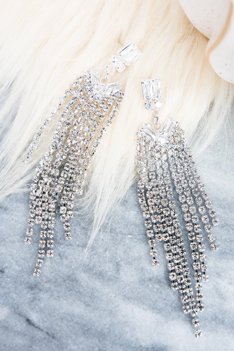 Crystal Avenue Fabulous Fringe Cubic Zirconia Silvertone Earrings - Wholesale Accessory Market