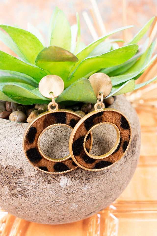 Crystal Avenue Tundra Brown Leopard Circle Earrings - Wholesale Accessory Market