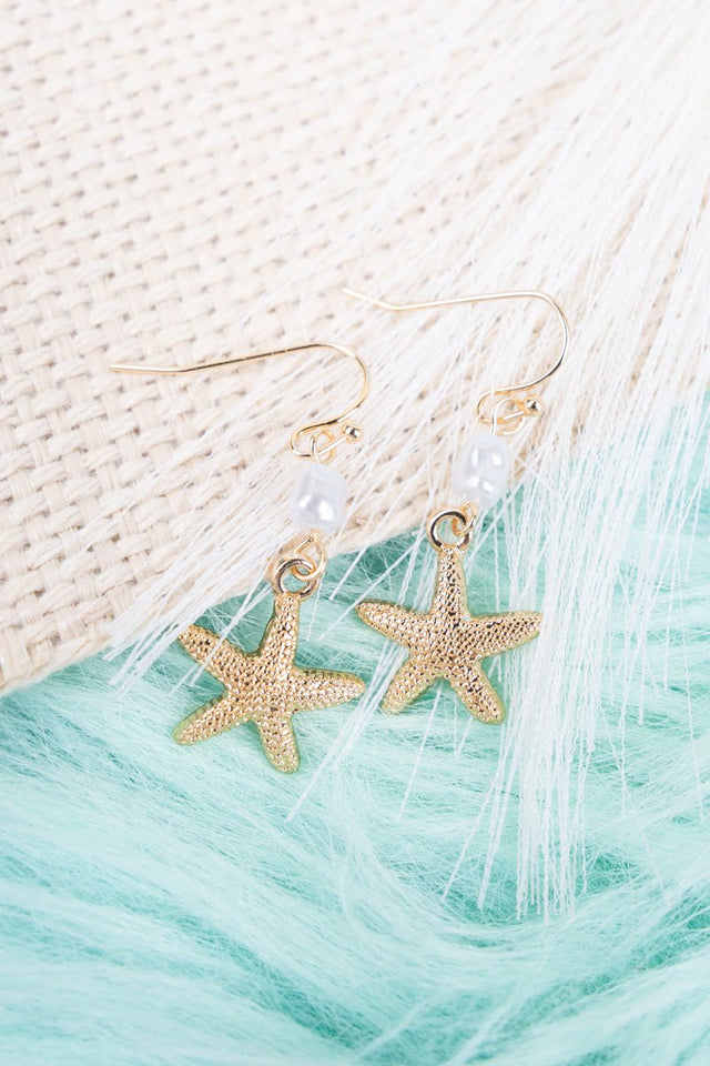 Crystal Avenue Pearl Starfish Goldtone Earrings - Wholesale Accessory Market