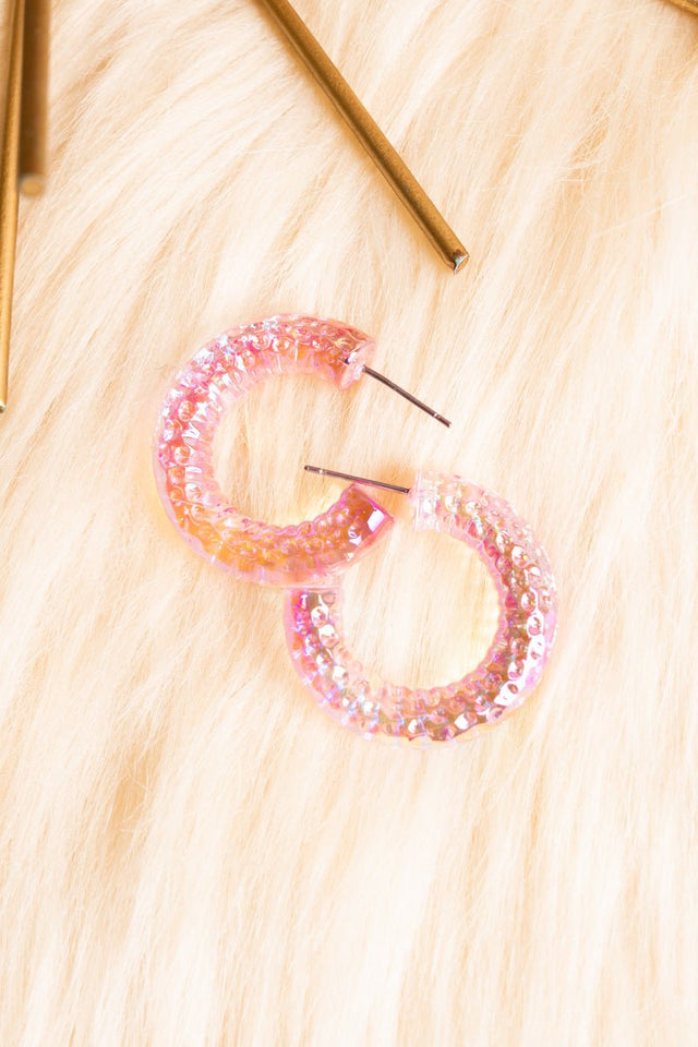 Crystal Avenue Iridescent Pink Acrylic Hoop Earrings - Wholesale Accessory Market