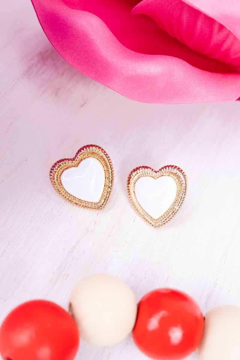 Crystal Avenue White and Goldtone Mina Heart Earrings - Wholesale Accessory Market