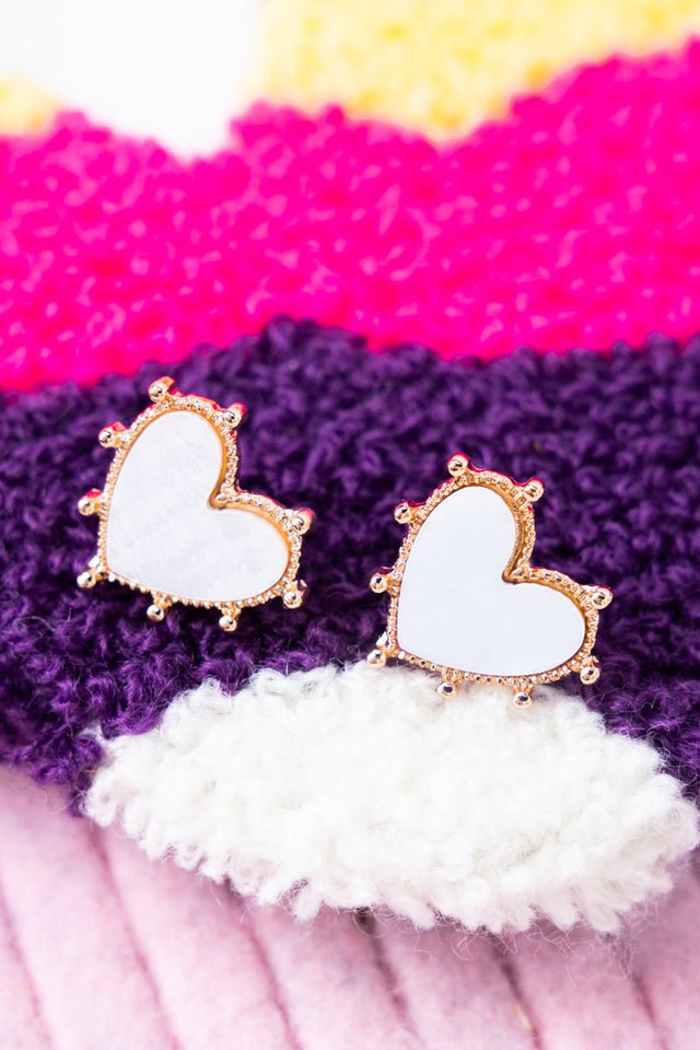 Crystal Avenue White and Goldtone Jianna Heart Earrings - Wholesale Accessory Market