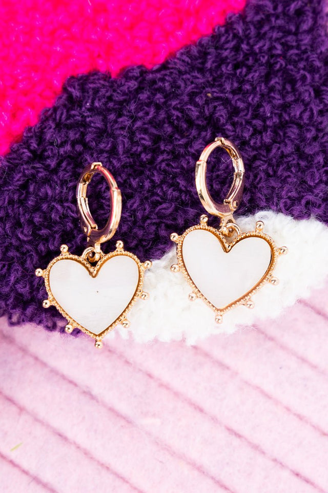 Crystal Avenue White and Goldtone Jianna Heart Huggie Earrings - Wholesale Accessory Market