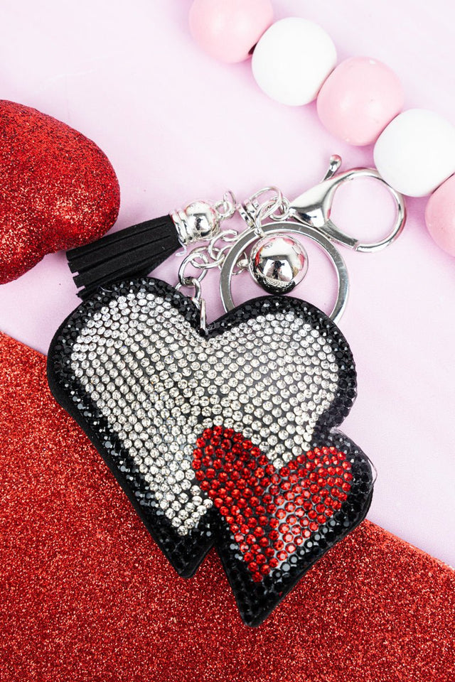 Crystal Avenue Sparkling Clear & Red Heart Duo Keychain - Wholesale Accessory Market