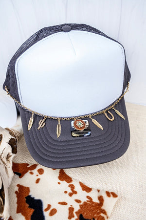 Crystal Avenue Western Feathers Goldtone Trucker Hat Chain - Wholesale Accessory Market