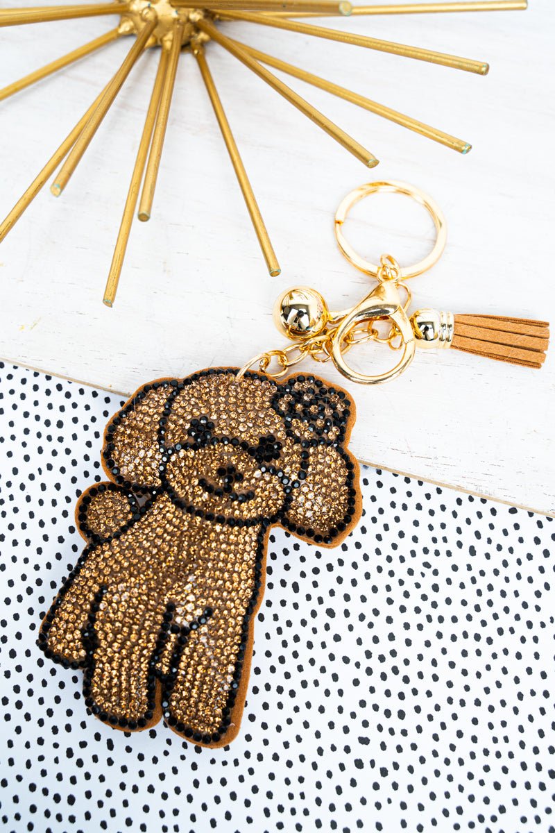 Crystal Avenue Brown Dog Crystal Goldtone Keychain - Wholesale Accessory Market