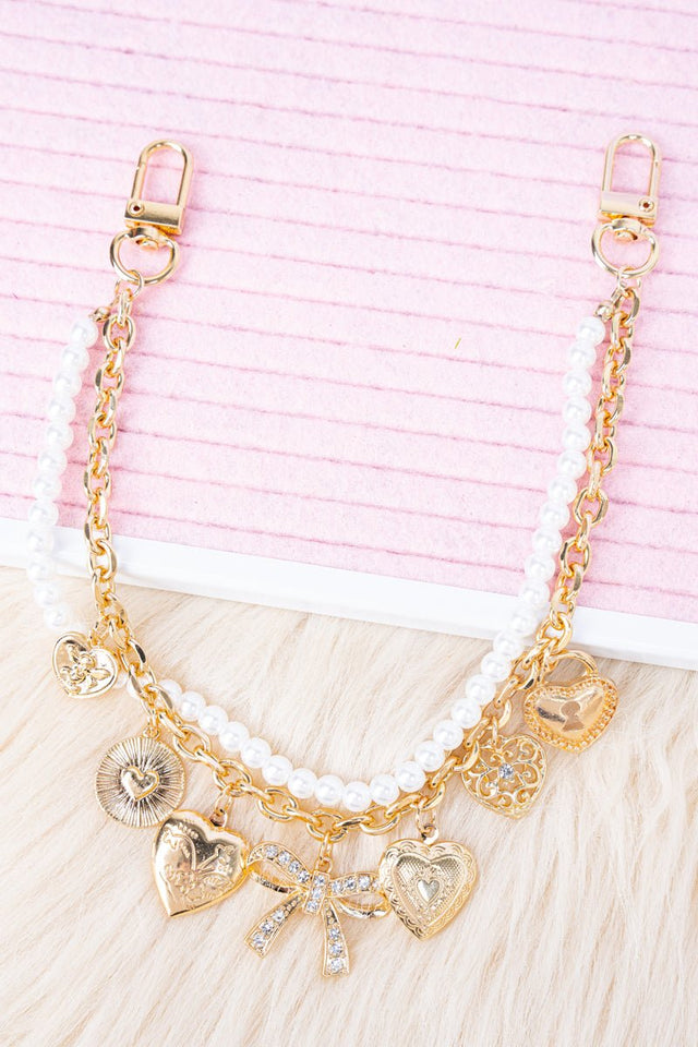 Crystal Avenue Hearts A Plenty Goldtone & Pearl Handbag Chain - Wholesale Accessory Market