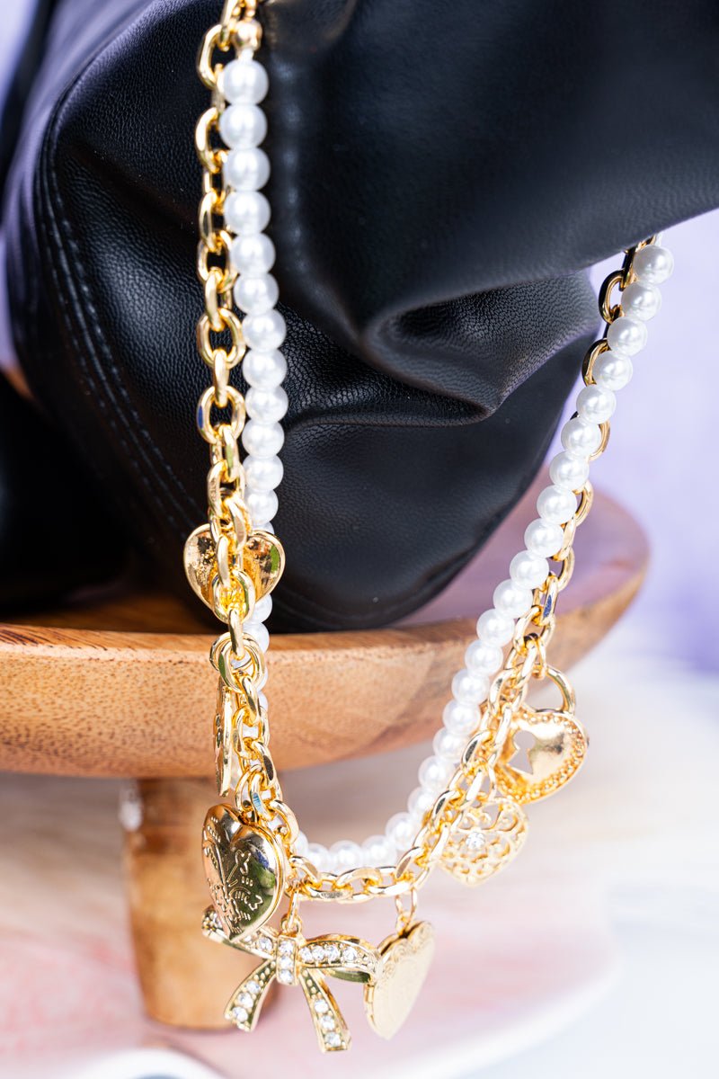 Crystal Avenue Hearts A Plenty Goldtone & Pearl Handbag Chain - Wholesale Accessory Market