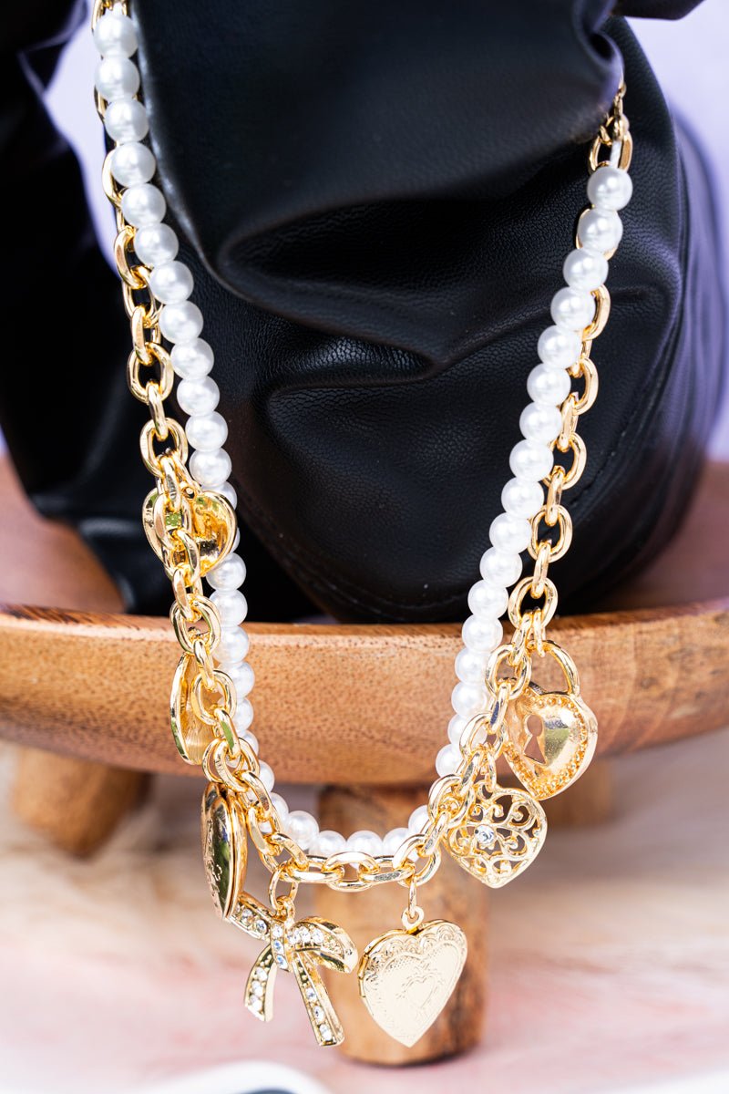 Crystal Avenue Hearts A Plenty Goldtone & Pearl Handbag Chain - Wholesale Accessory Market