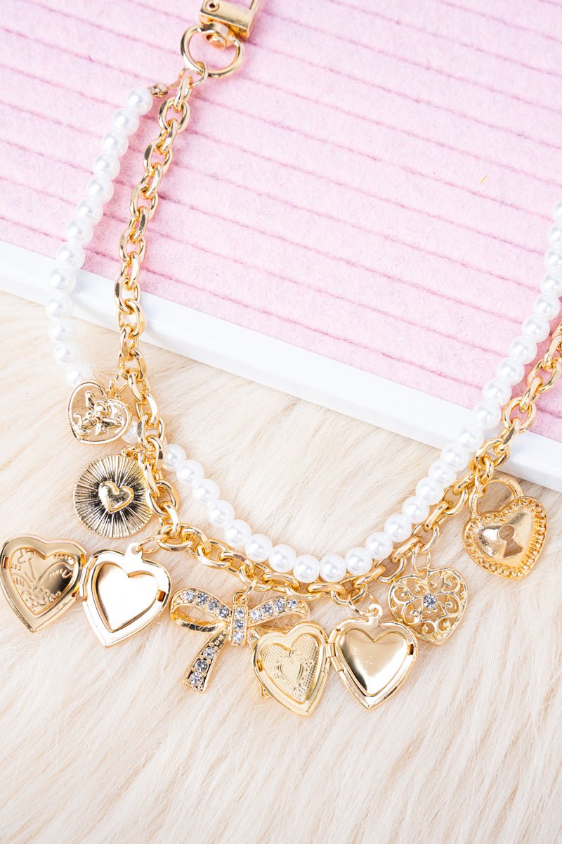 Crystal Avenue Hearts A Plenty Goldtone & Pearl Handbag Chain - Wholesale Accessory Market