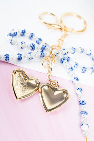 Crystal Avenue Blue Flower Beaded Bow Keychain - Wholesale Accessory Market