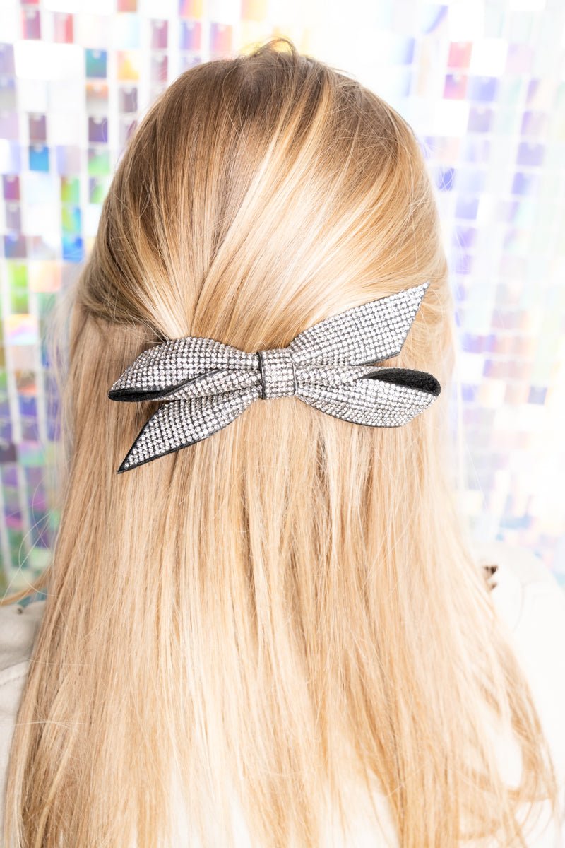 Crystal Avenue Black Felt Crystal Hair Bow Barrette - Wholesale Accessory Market