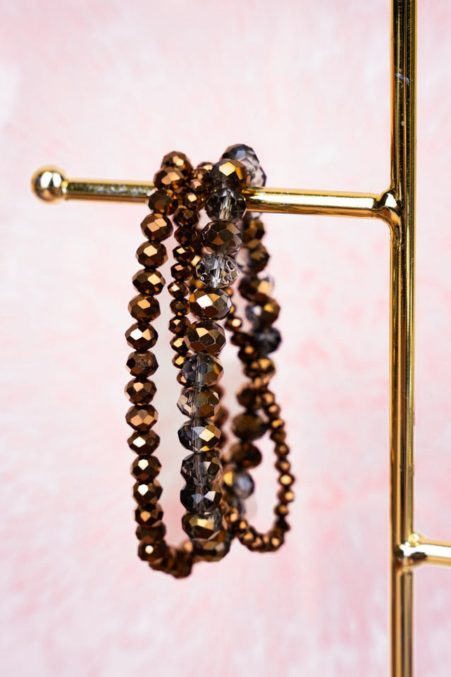 Crystal Avenue Perfect Plans Bronze Beaded Bracelet Set - Wholesale Accessory Market