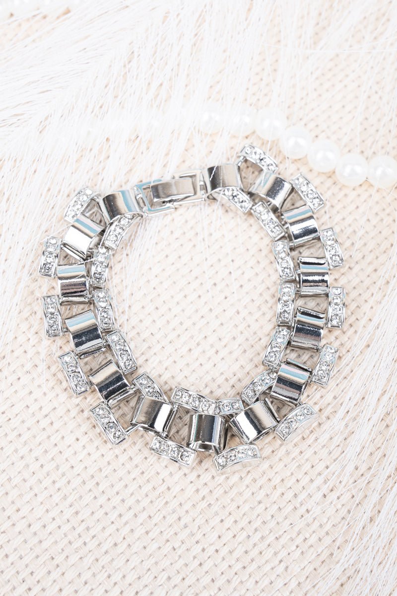 Crystal Avenue Linked In Style Silvertone Bracelet - Wholesale Accessory Market