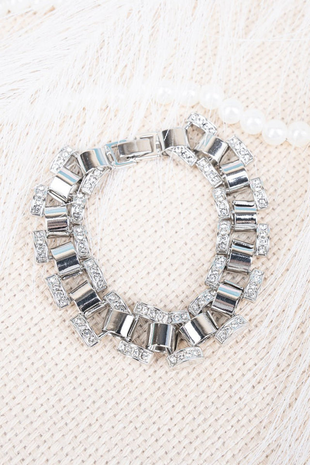 Crystal Avenue Linked In Style Silvertone Bracelet - Wholesale Accessory Market