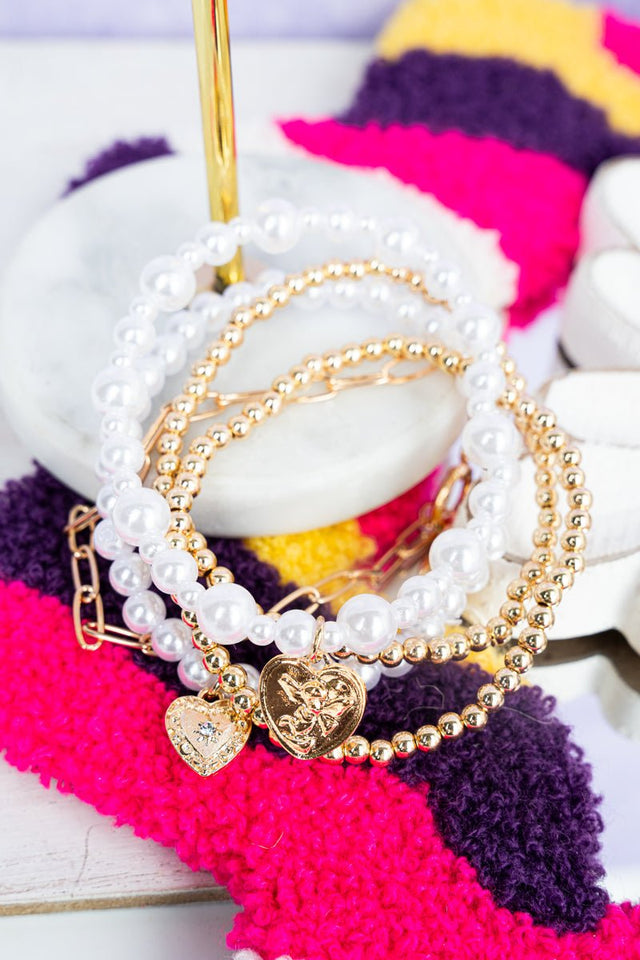 Crystal Avenue Helena Goldtone and Pearl Beaded Bracelet Set - Wholesale Accessory Market