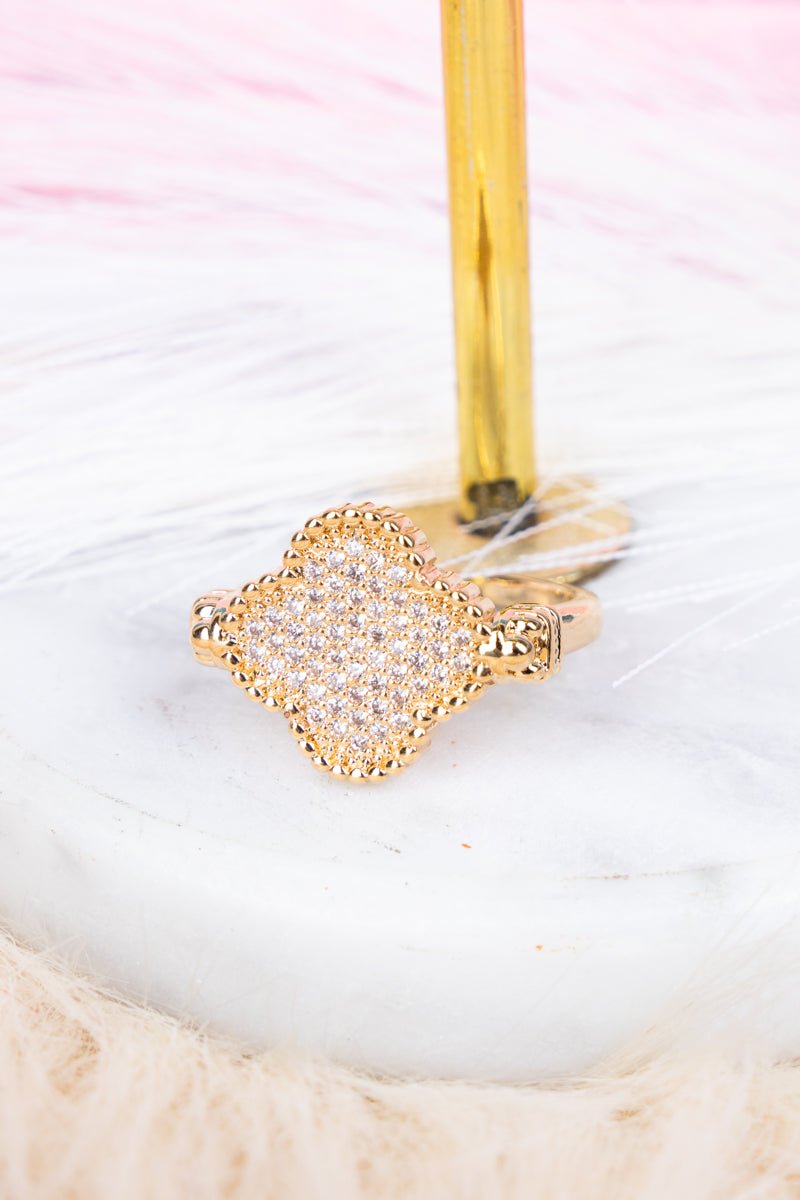 Crystal Avenue Quatrefoil Cubic Zirconia Goldtone Cuff Ring - Wholesale Accessory Market