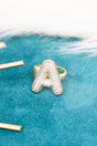 Crystal Avenue Goldtone Crystal Pave "A" Cuff Ring - Wholesale Accessory Market