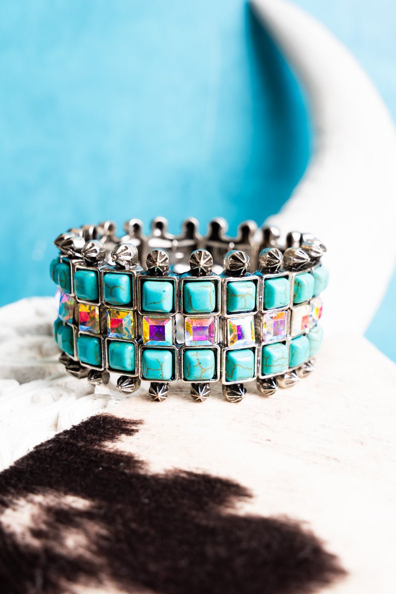 TIPI Iridescent and Turquoise Dazzle Stretch Bracelet - Wholesale Accessory Market