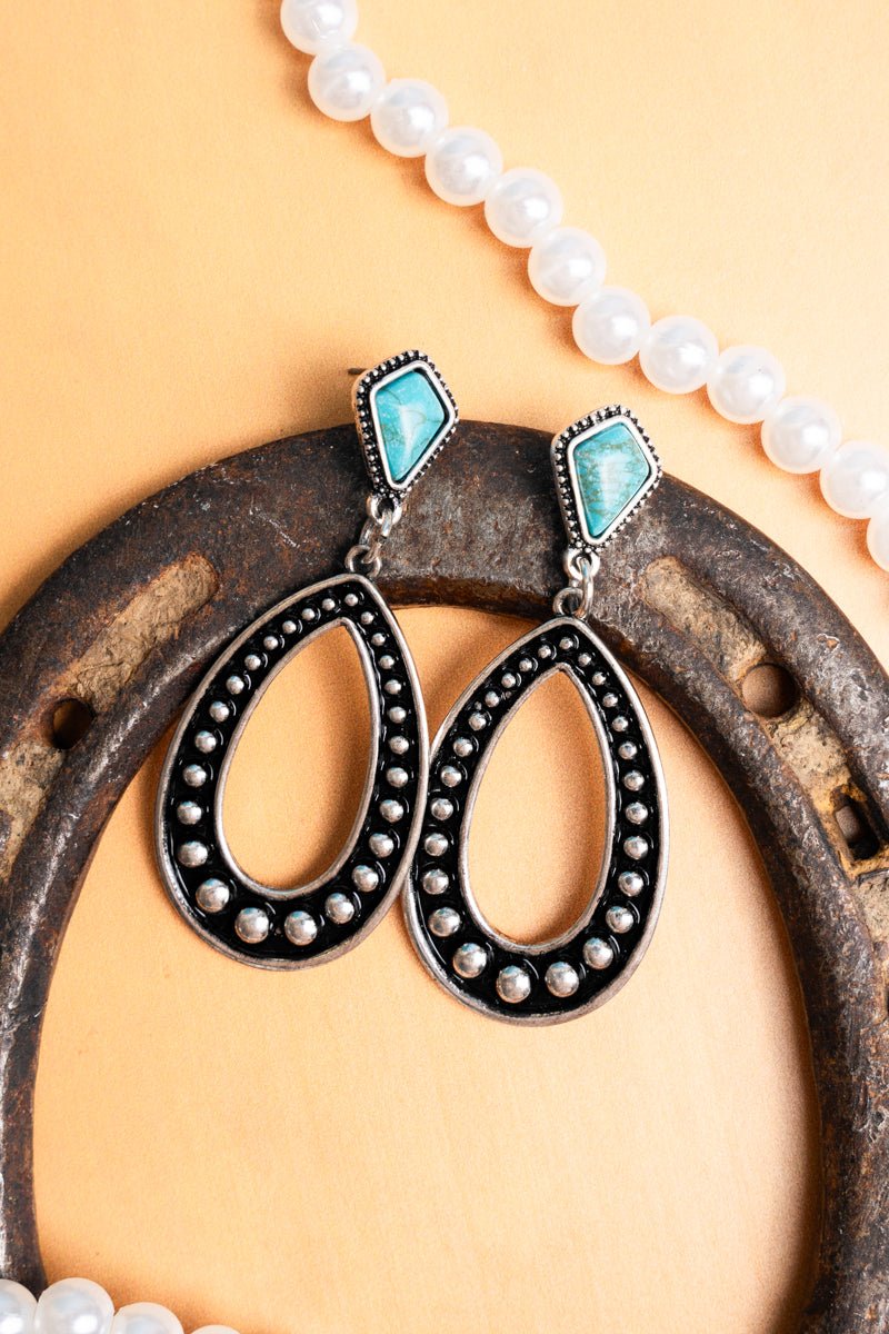 TIPI Turquoise Amarillo Teardrop Silvertone Earrings - Wholesale Accessory Market