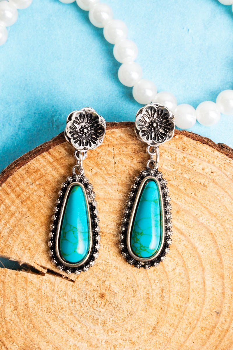 TIPI Tina Turqoise Teardrop Silvertone Earrings - Wholesale Accessory Market