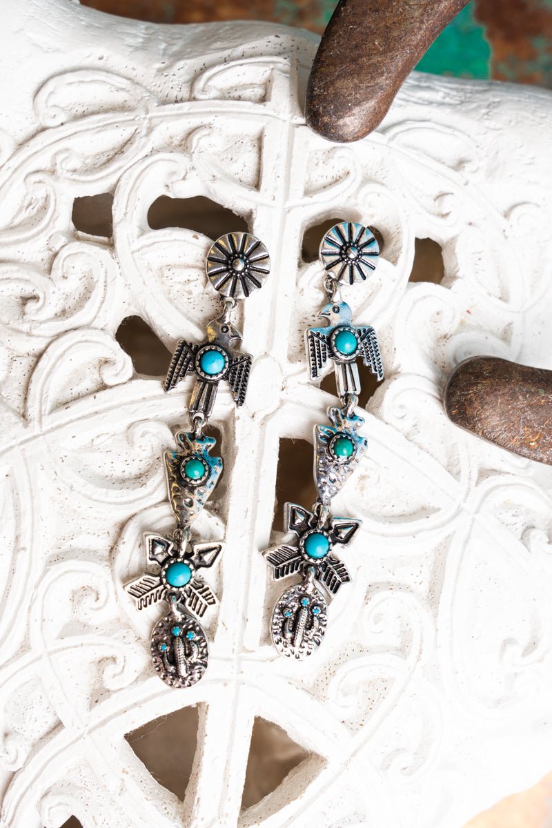 TIPI Apache Junction Turquoise and Silvertone Drop Earrings - Wholesale Accessory Market