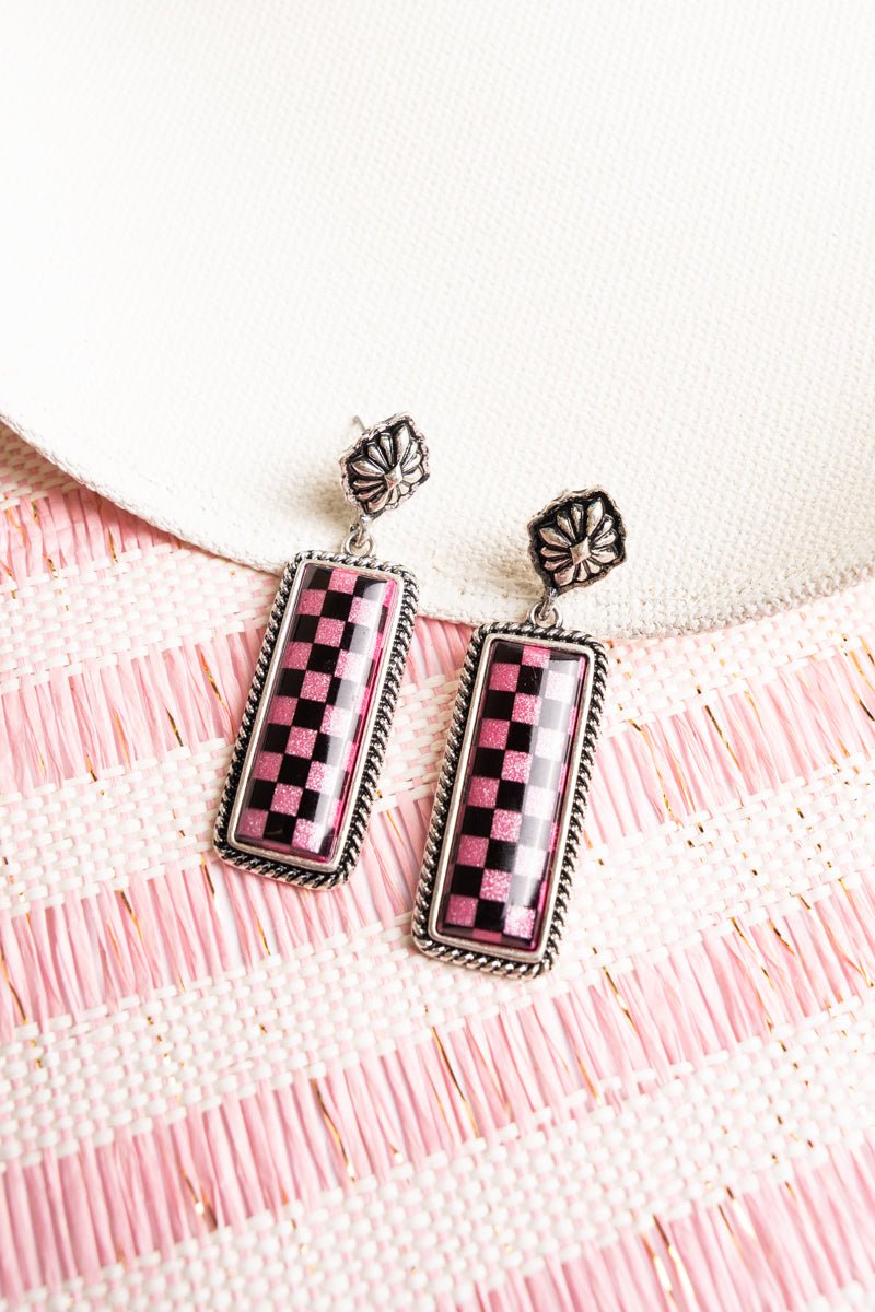 TIPI Fuchsia Cool Valley Check Bar Earrings - Wholesale Accessory Market