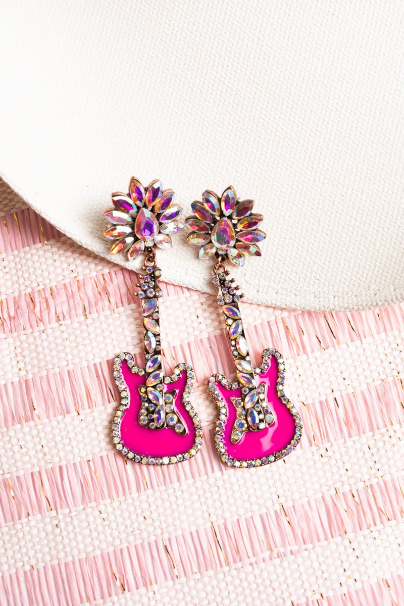 TIPI Iridescent Crystal Pink Coppertone Guitar Earrings - Wholesale Accessory Market