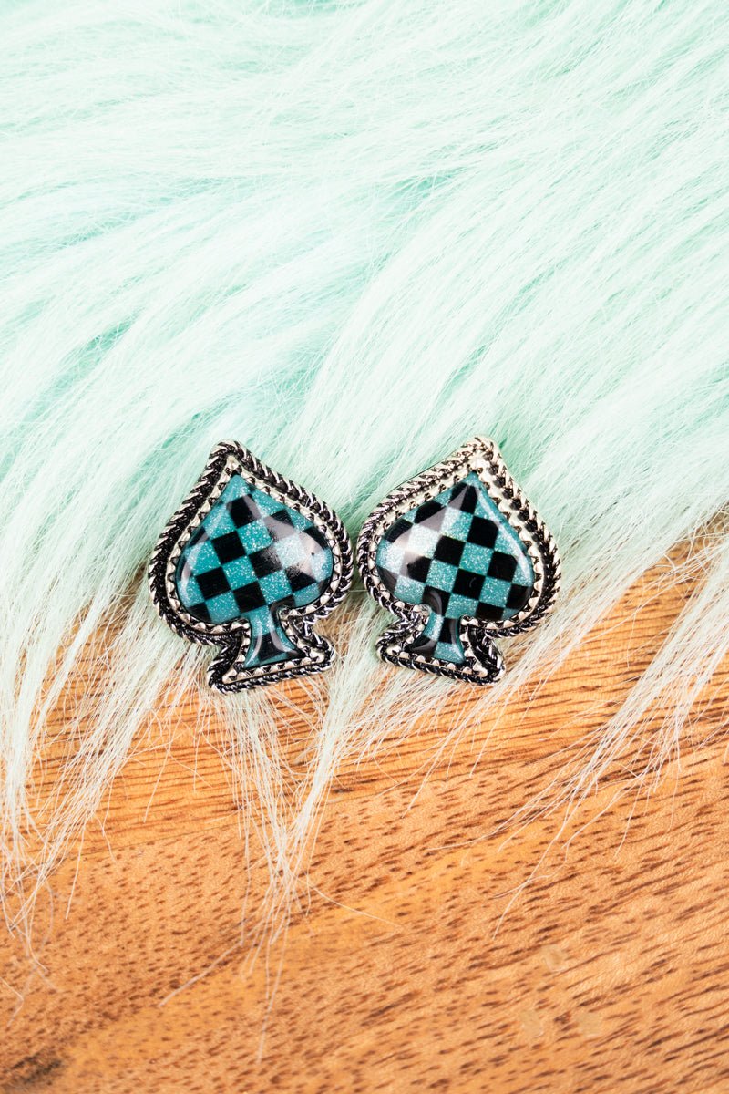 TIPI Cosmic Turquoise Spade Silvertone Earrings - Wholesale Accessory Market