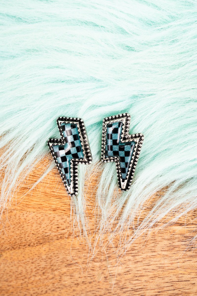 TIPI Turquoise Glitter Bolts Silvertone Earrings - Wholesale Accessory Market