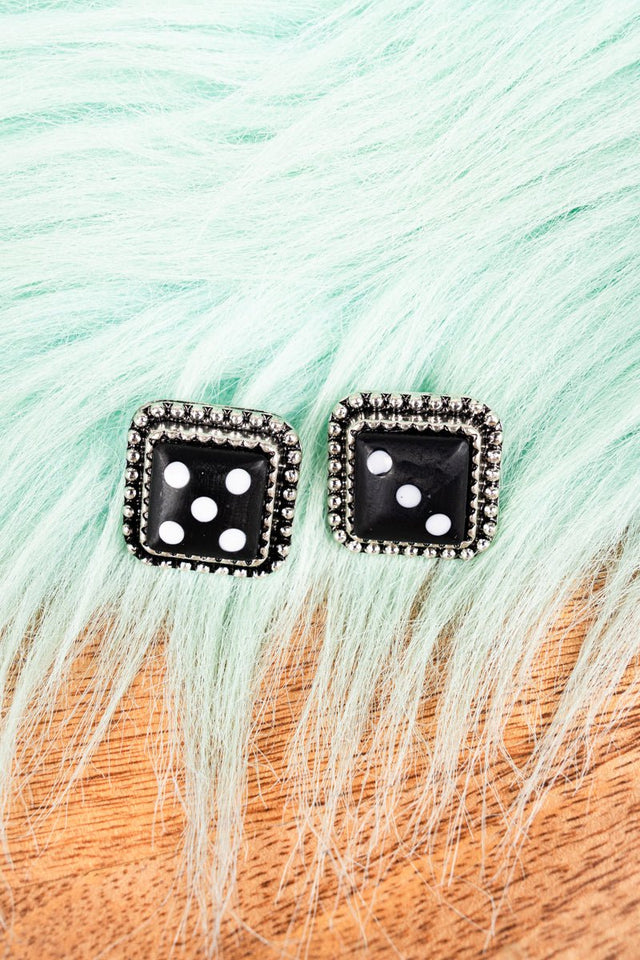 TIPI Roll The Dice Black Silvertone Earrings - Wholesale Accessory Market