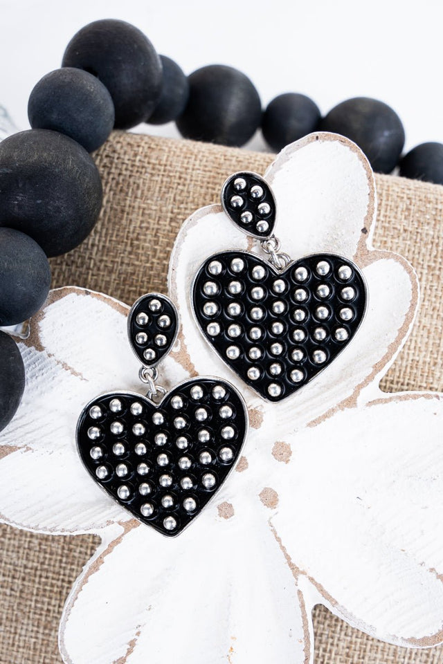 TIPI Ramblewood Studded Heart Silvertone Earrings - Wholesale Accessory Market