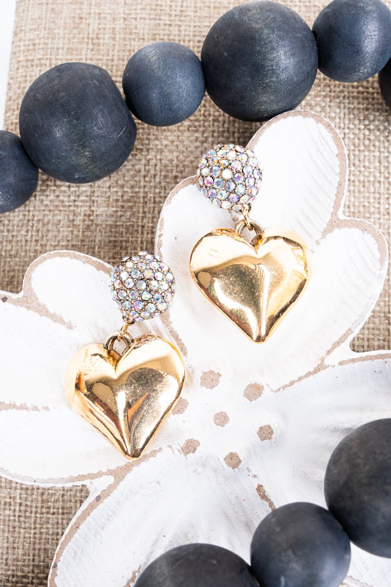 TIPI Full Of Love Iridescent Puffy Goldtone Heart Earrings - Wholesale Accessory Market