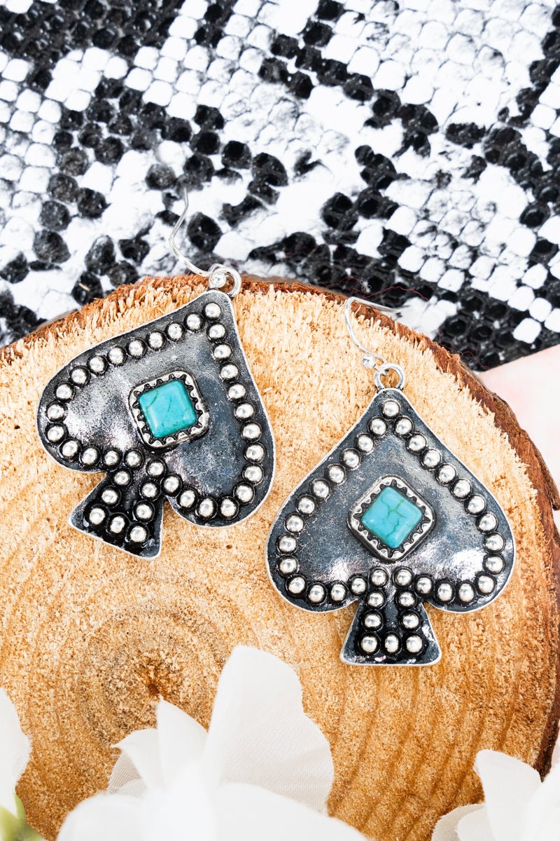 TIPI Spade Turquoise Silvertone Earrings - Wholesale Accessory Market