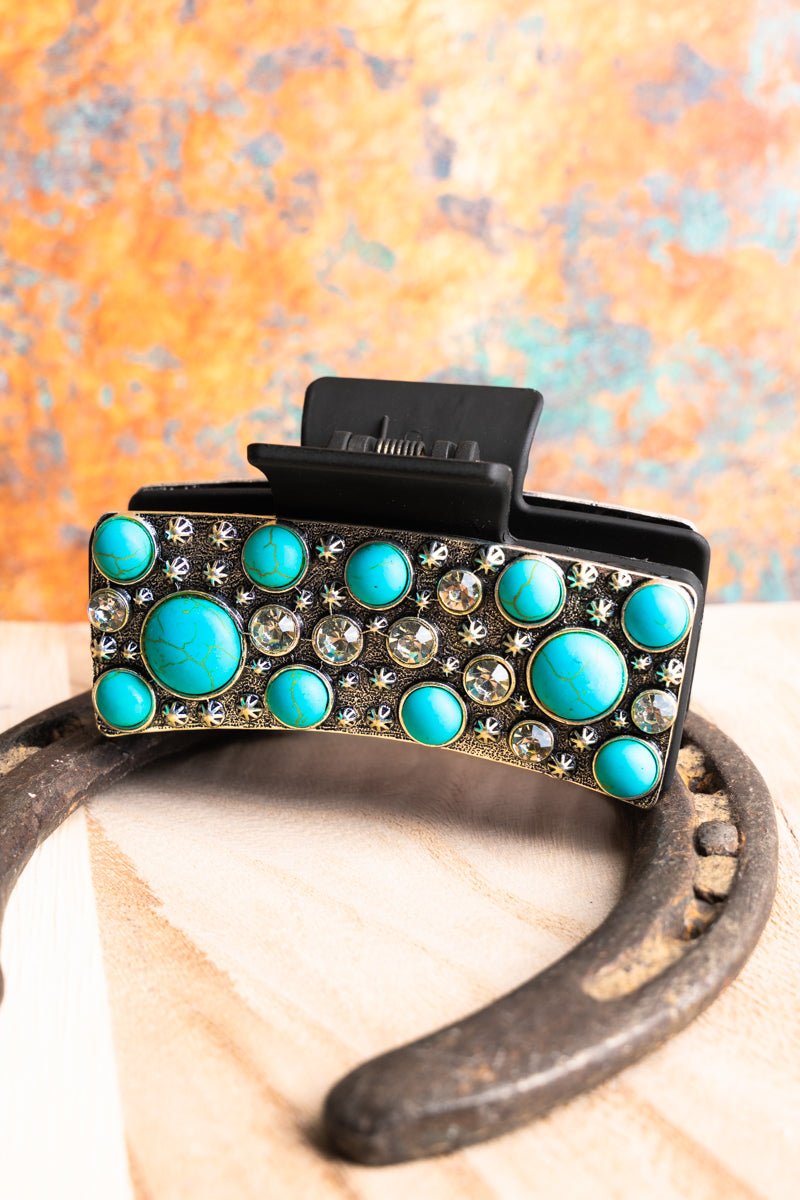 TIPI Dramatic Moment Turquoise and Crystal Studded Hair Claw - Wholesale Accessory Market