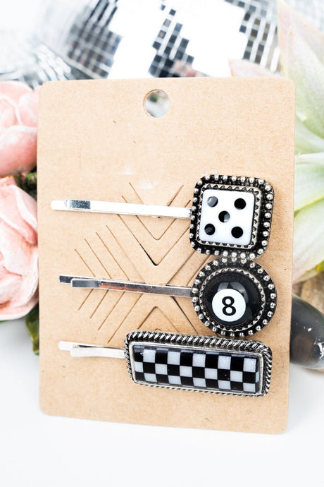 TIPI 3 Piece Checkered Casino Hair Pin Set - Wholesale Accessory Market