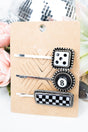 TIPI 3 Piece Checkered Casino Hair Pin Set - Wholesale Accessory Market