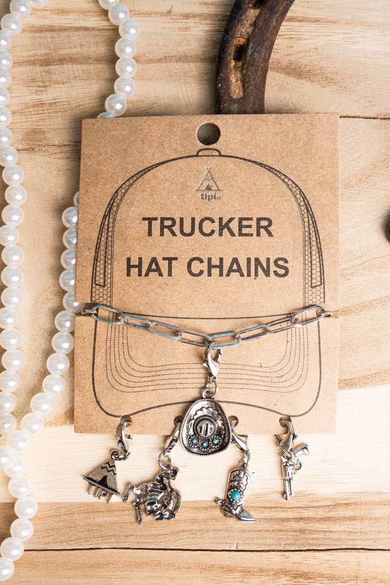 TIPI Turquoise Rodeo Rider Silvertone Hat Charm Chain - Wholesale Accessory Market