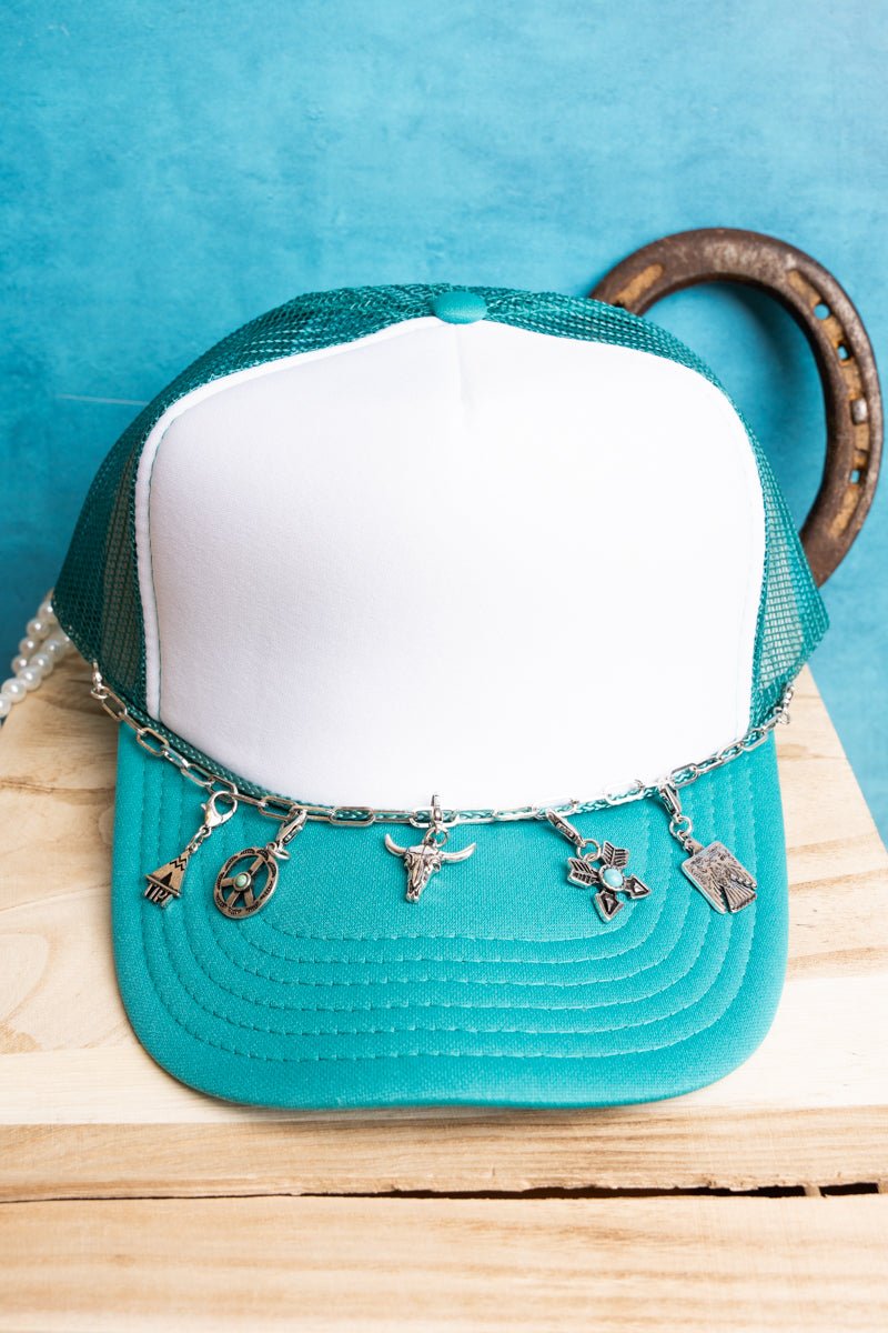 TIPI Turquoise Dessert Thunderbird Silvertone Hat Charm Chain - Wholesale Accessory Market