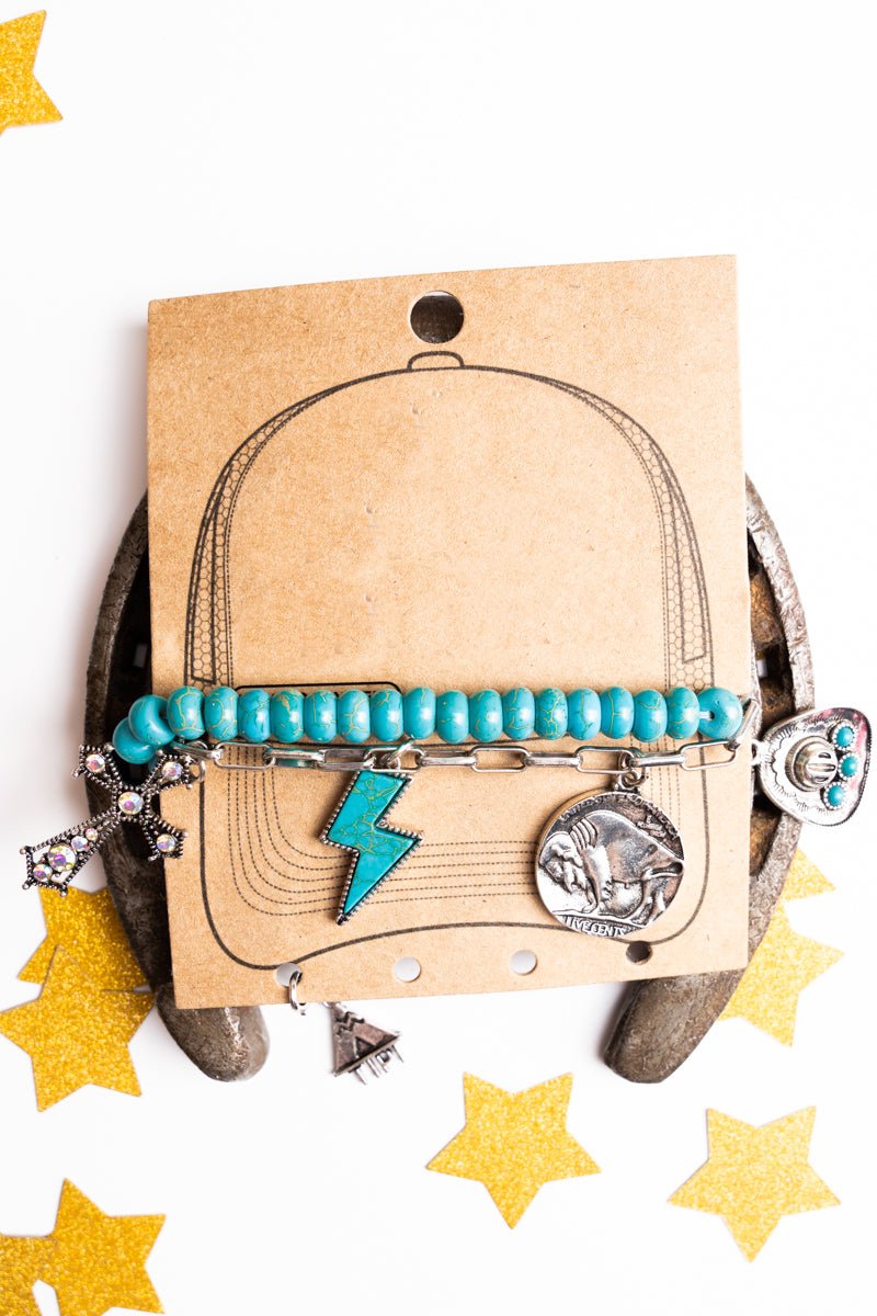 TIPI Natchez Silvertone & Turquoise Bead Charm Hat Chain - Wholesale Accessory Market