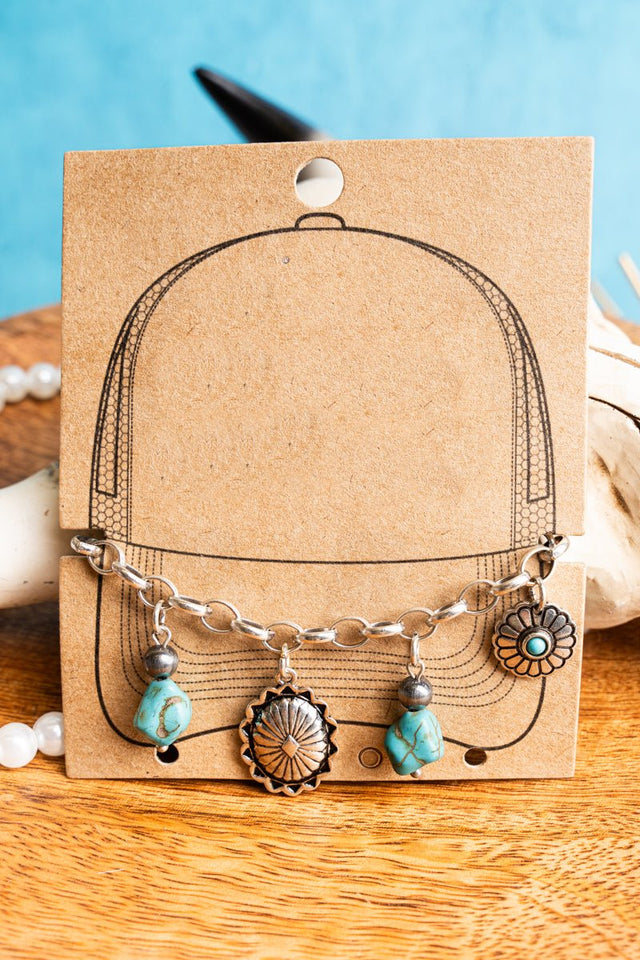 TIPI Silvertone & Turquoise Bead Concho Charm Hat Chain - Wholesale Accessory Market