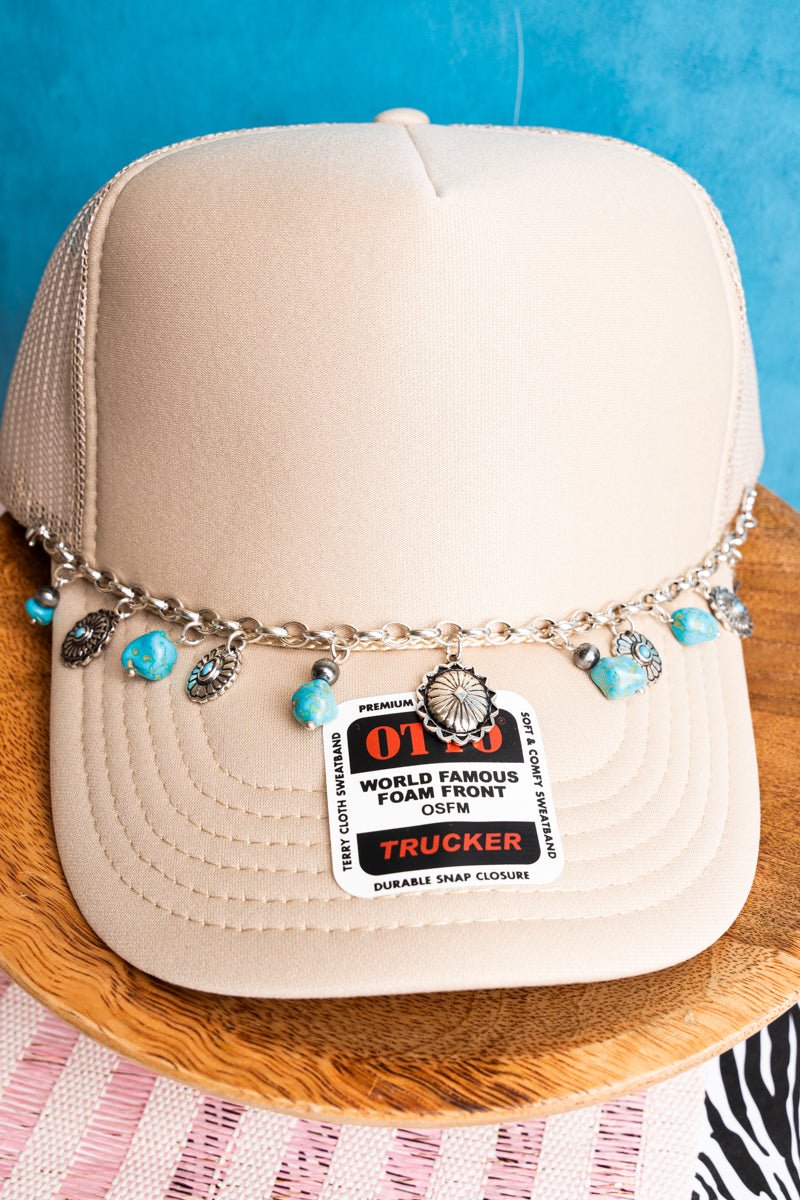 TIPI Silvertone & Turquoise Bead Concho Charm Hat Chain - Wholesale Accessory Market