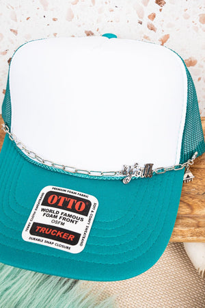 TIPI Script Y'all Turquoise Silvertone Trucker Hat Chain - Wholesale Accessory Market