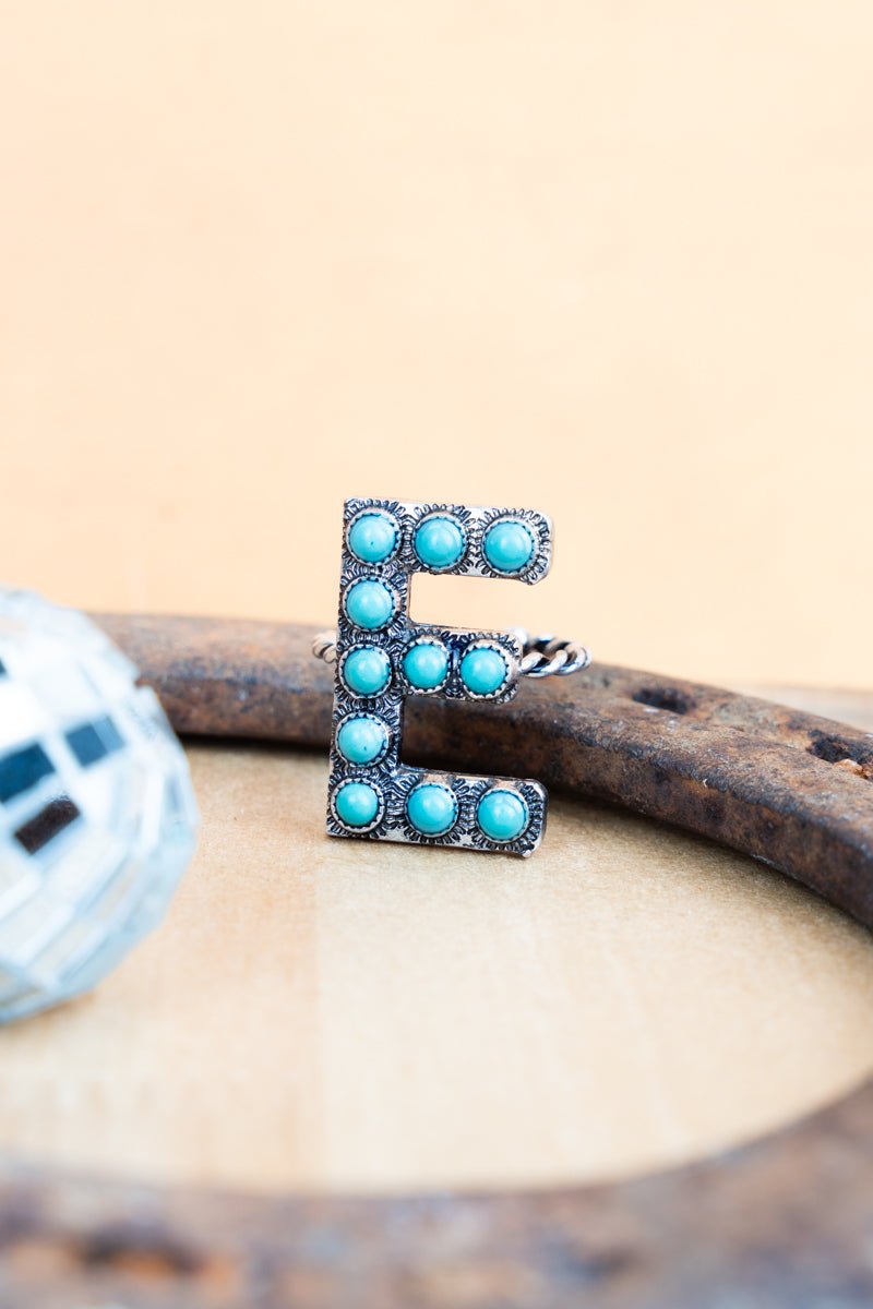 TIPI To The Letter Turquoise 'E' Cuff Ring - Wholesale Accessory Market