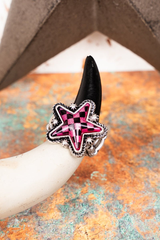 TIPI Fuchsia Check Out The Stars Stretch Silvertone Ring - Wholesale Accessory Market