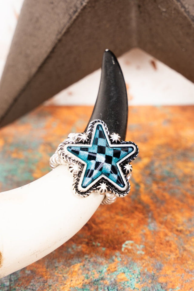 TIPI Turquoise Check Out The Stars Stretch Silvertone Ring - Wholesale Accessory Market