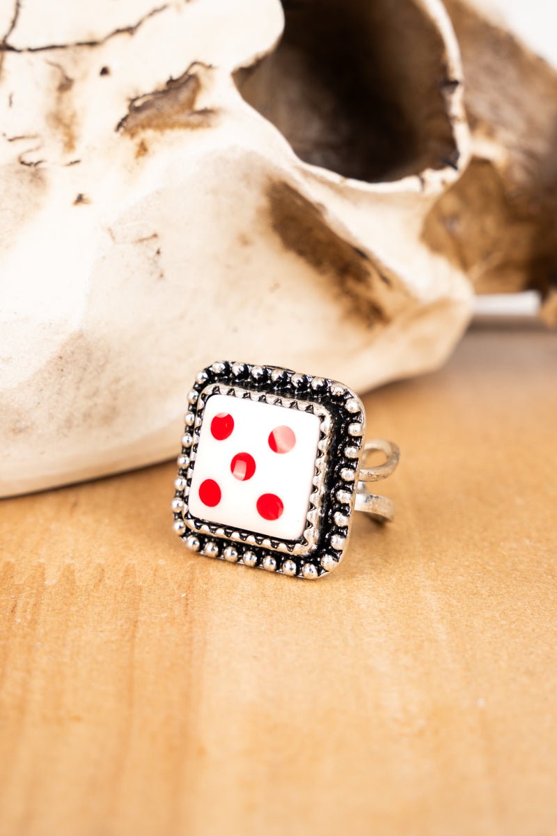 TIPI Roll The Dice Red Stretch Silvertone Ring - Wholesale Accessory Market