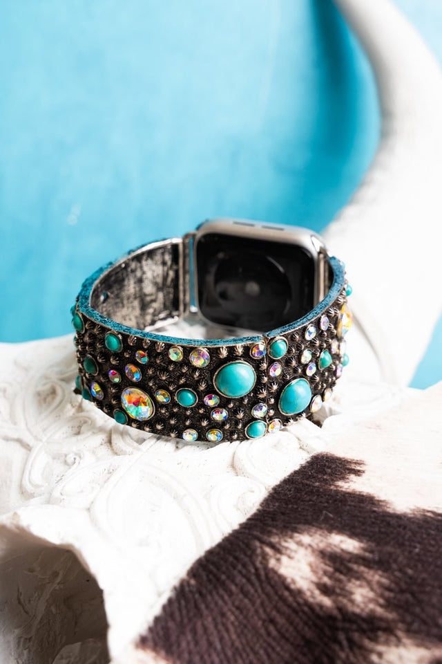 Tipi Turquoise and Crystal Silvertone Band for Apple Watch - Wholesale Accessory Market